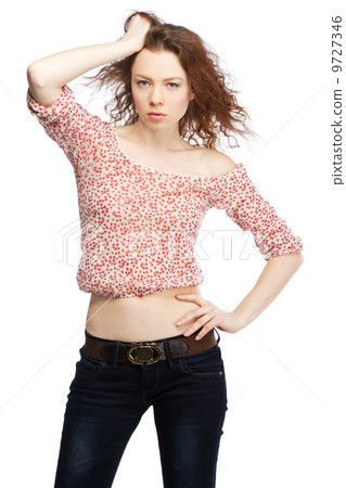 Beautiful red-haired model on white background Beautiful red-haired model on white background 9727346