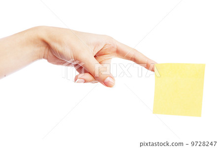 Female hand with a sticky note 9728247