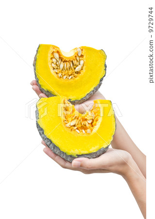 Pumpkin in hand isolated on white background. Pumpkin in hand isolated on white background. 9729744