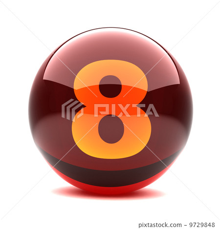 red glass sphere with orange number inside - 8 9729848