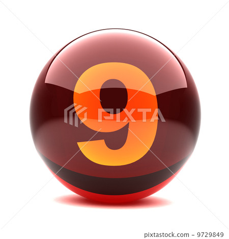 red glass sphere with orange number inside - 9 9729849