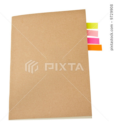 Notebook blank cover colorful sticky notes inside. 9729908