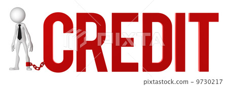 Businessman with a foot chained to a CREDIT sign. 9730217