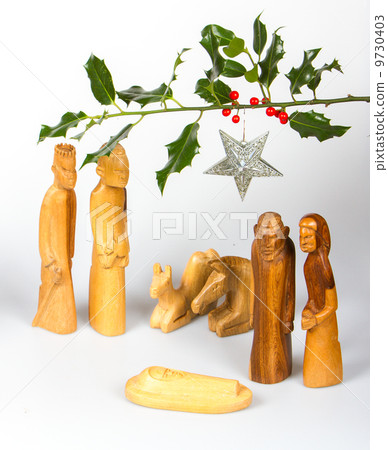 Scene of the Christmas crib, made of wood Scene of the Christmas crib, made of wood 9730403