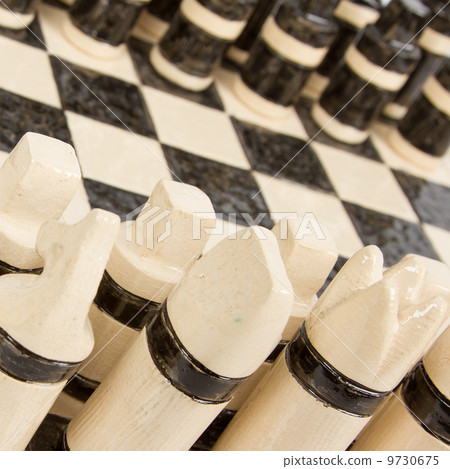 Unique handmade chess set (pottery), isolated Unique handmade chess set (pottery), isolated 9730675