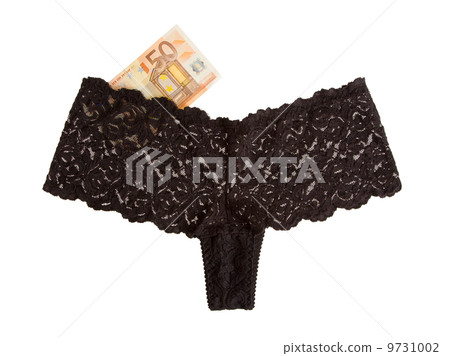 Woman's panties and 50 euro isolated on a white background Woman's panties and 50 euro isolated on a white background 9731002