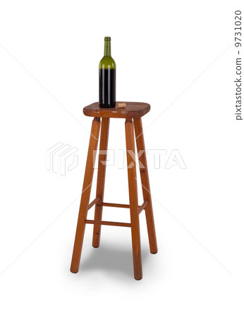 Old stool and bottle of wine isolated 9731020