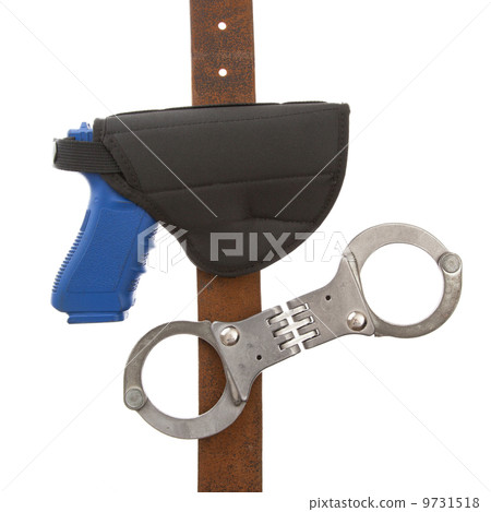 Dirty blue training gun isolated on white Dirty blue training gun isolated on white 9731518