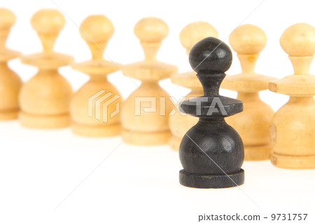 Old handcarved chess pieces isolated 9731757