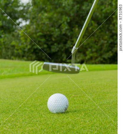 Golf ball on front of a driver 9731963