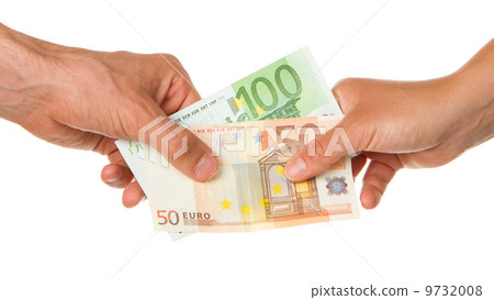 Man giving 150 euro to a woman 9732008