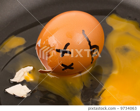 Cracked egg (dead) in a pan 9734063