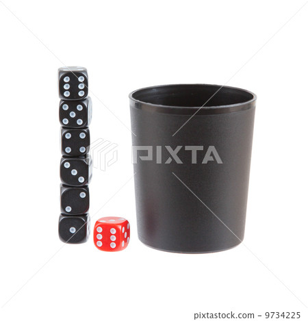 Gambling background with dice and dice cup Gambling background with dice and dice cup 9734225