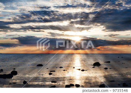 Sea and rock at the sunset 9735546
