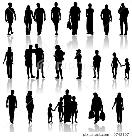 Black silhouettes of beautiful mans and womans on white backgrou 9742107