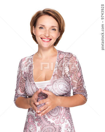 Portrait of a beautiful young adult white happy woman 9743928