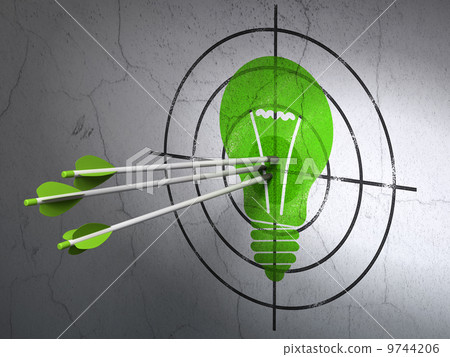 Finance concept: arrows in Light Bulb target on wall background Finance concept: arrows in Light Bulb target on wall background 9744206