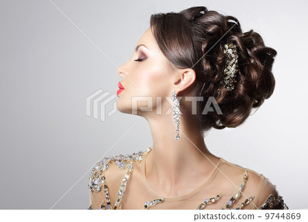Fashionable Brunette with Costume Jewelry - Trendy Rhinestones and Strass 9744869