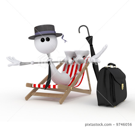 The 3D little businessman on a beach. 9746056