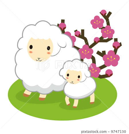 Parent-child illustration of sheep 9747130
