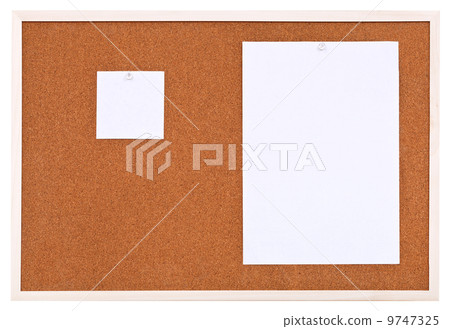 two sheets of paper on bulletin cork board two sheets of paper on bulletin cork board 9747325