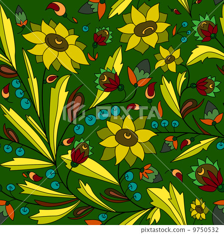 sunflower and leaf on green background sunflower and leaf on green background 9750532