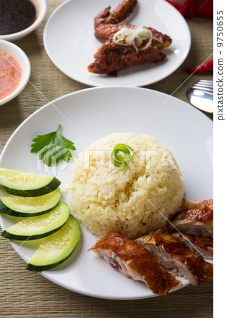 chicken rice. Asian style hainan chicken rice closeup 9750655