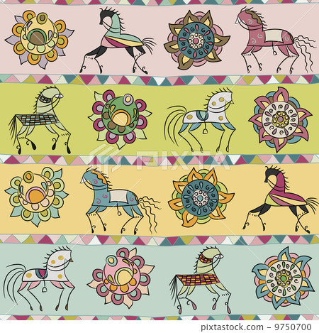 seamless with horse, flower, and triangle pattern seamless with horse, flower, and triangle pattern 9750700