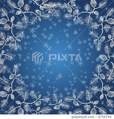 Snowflakes and fir cone on blue gradient Snowflakes and fir cone on blue gradient 9750749