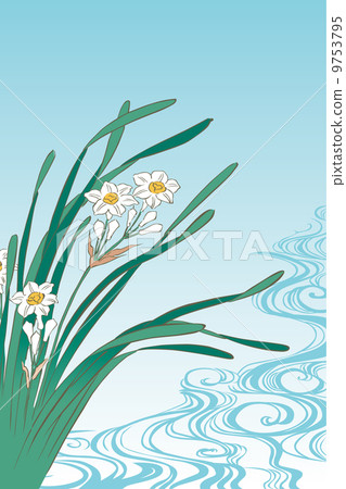 Utagawa Hiroshige Toho Oshigami Narcissus flower image Illustration Utagawa Hiroshige Toho Oshigami Narcissus flower image Illustration 9753795
