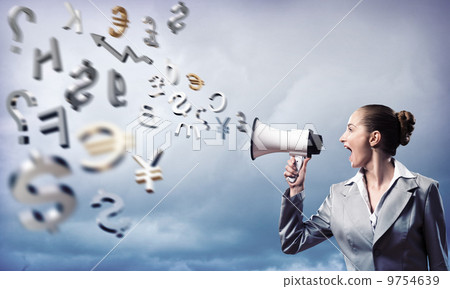 business woman cooks shouting into a megaphone 9754639