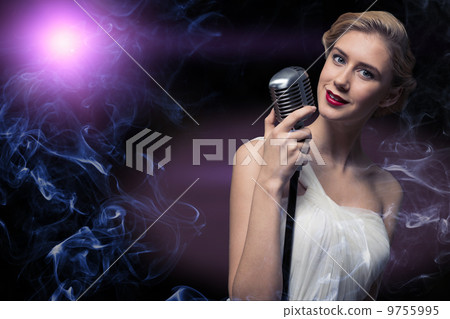 attractive female singer with microphone attractive female singer with microphone 9755995