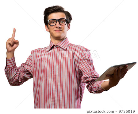 man raised his index finger 9756019