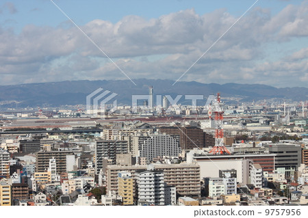 Scenery of Osaka Nanko and Kobe direction seen from Sakai city 9757956
