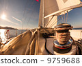 Winch with rope on sailing boat 9759688