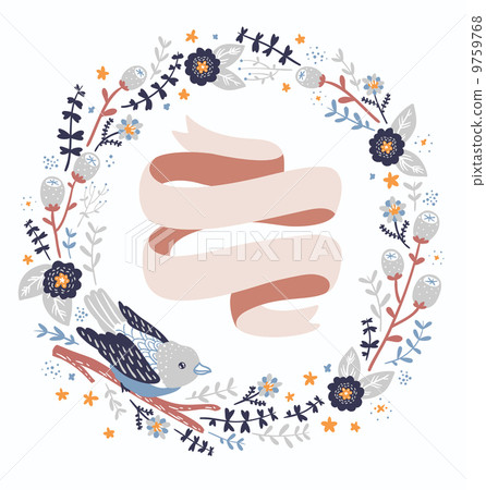 Bird and flowers wreath 9759768