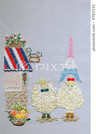 Fluffy sheep and the walking path of Paris 9761532