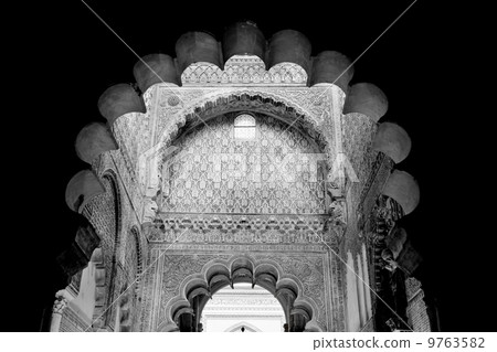 Mosque arch, Interior detail with beautiful decoration. Black an 9763582
