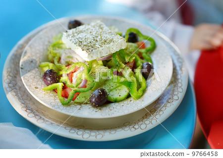 Greek salad with feta, green pepper and olives Greek salad with feta, green pepper and olives 9766458