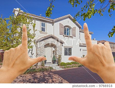 Female Hands Framing Beautiful House 9766918