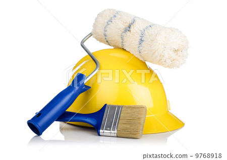 Helmet and roll brush isolated on white Helmet and roll brush isolated on white 9768918