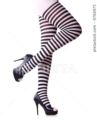 Woman legs in black and white stockings Woman legs in black and white stockings 9768975