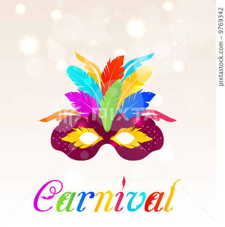 Colorful carnival mask with feathers with text Colorful carnival mask with feathers with text 9769342