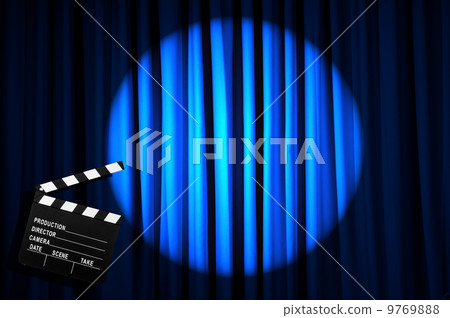 Movie clapper board against curtain Movie clapper board against curtain 9769888