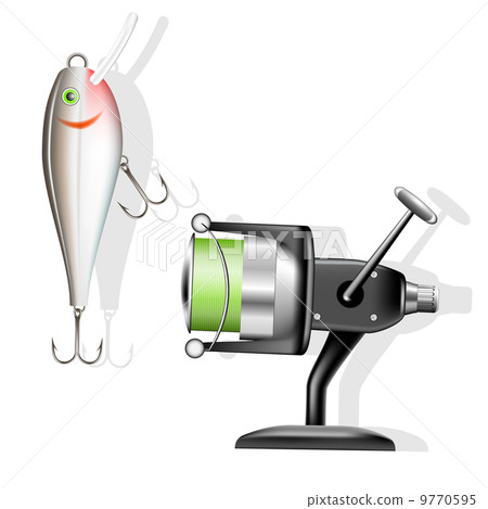 Fishing reel and wobbler. Vector illustration 9770595