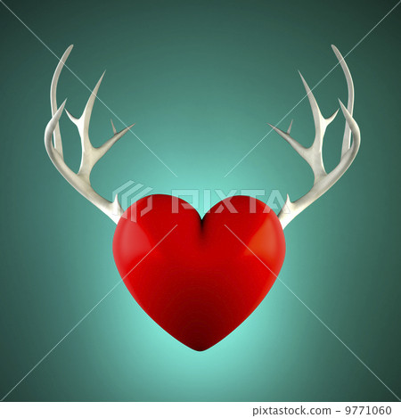 Red heart with antlers on a turquoise background 9771060