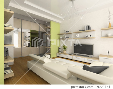 Interior of modern drawing-room 3D rendering 9771141