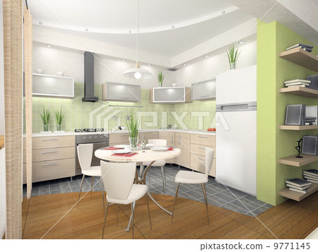 Interior of modern kitchen 3D rendering 9771145