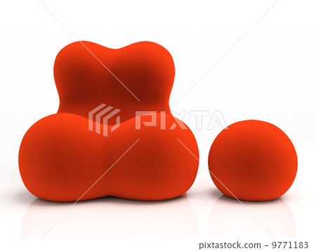 Red armchair and padded stool isolated on white background 9771183