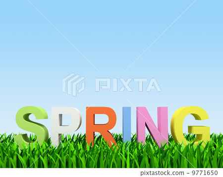 varicoloured word "spring" on herb on turn blue varicoloured word "spring" on herb on turn blue 9771650
